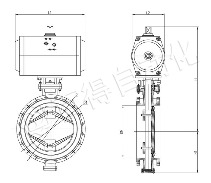 氣動法蘭式蝶閥安裝尺寸圖