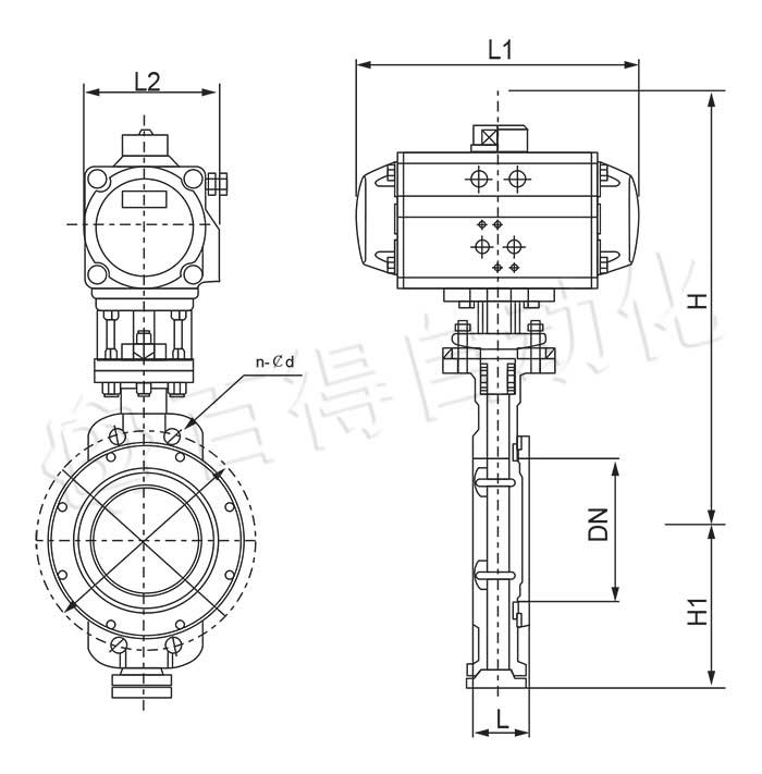 防爆氣動蝶閥外形尺寸圖